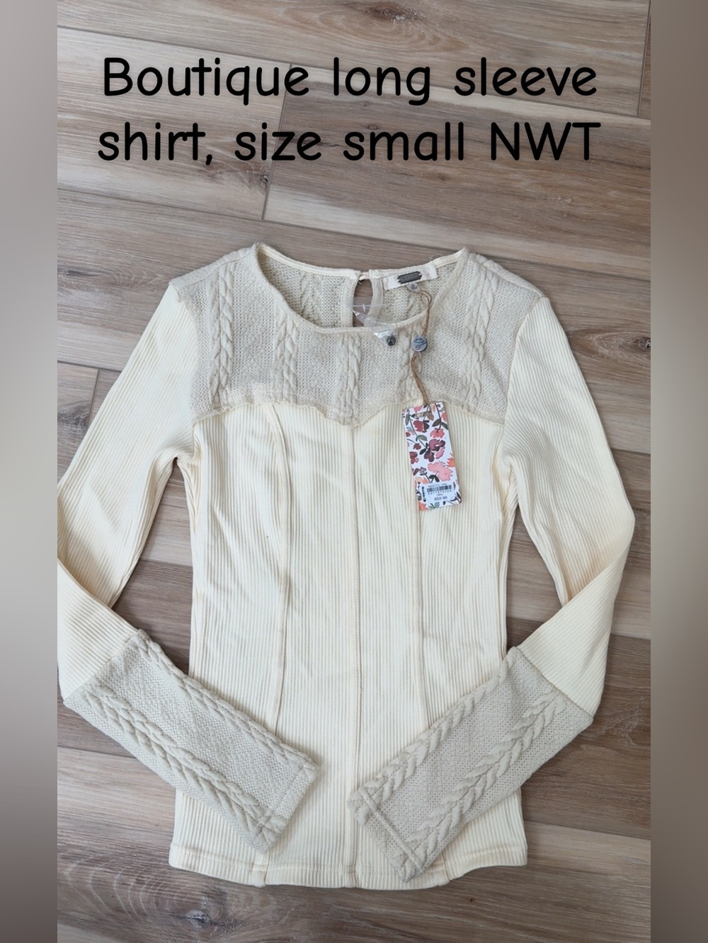 Boutique Cream Cable-Detail Ribbed Long Sleeve Top